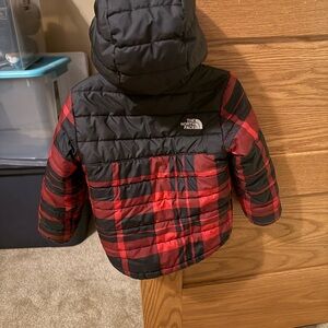 The North Face Black and Red Checkered Hooded Jacket- Toddler